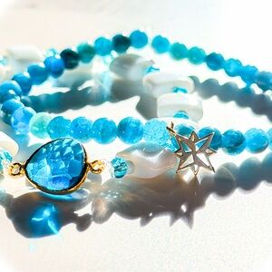 Artisan Palm Beach Set: Tanzanian Apatite & Upcycled Milk Glass 14k Gold Plate